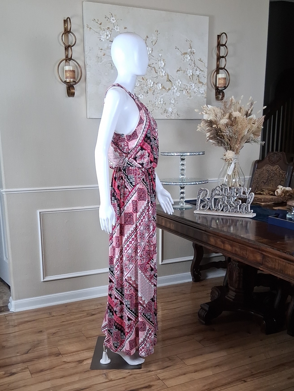 Trixxi Women's Halter Pink Multi Boho Maxi Dress Size Large Summer Dress - Picture 10 of 14